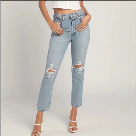 AGOLDE Women's size 29 Riley Button Fly High Rise Straight Fit Distressed Jeans - Picture 1 of 8